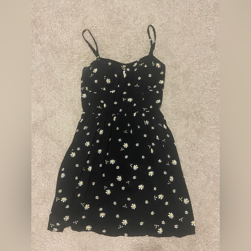AUW Black Dress with White Floral Design